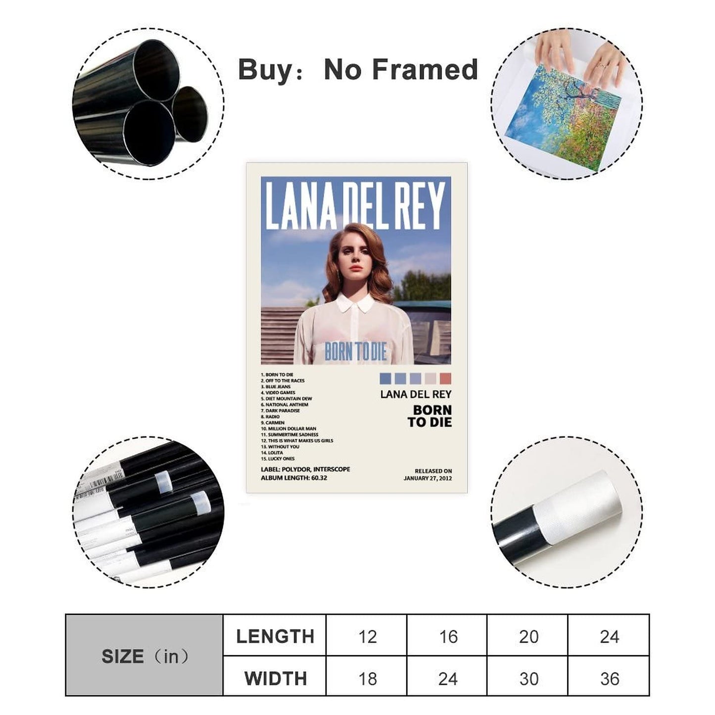 TOBIANG Lana Del Poster Rey Born To Die Music Album Cover Canvas Poster Wall Art Decor Print Picture Paintings for Living Room Bedroom Decoration Unframe: 12x18inch(30x45cm)