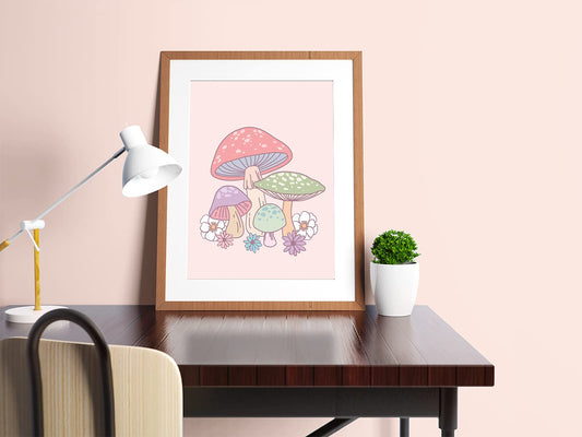 Danish Pastel Mushroom Poster, Pastel Cottagecore Wall Art, Aesthetic Posters, Trendy Wall Decor for Bedroom Aesthetic, Cool Wall Decor, Girls Cute Room Decor (12x16 inches)