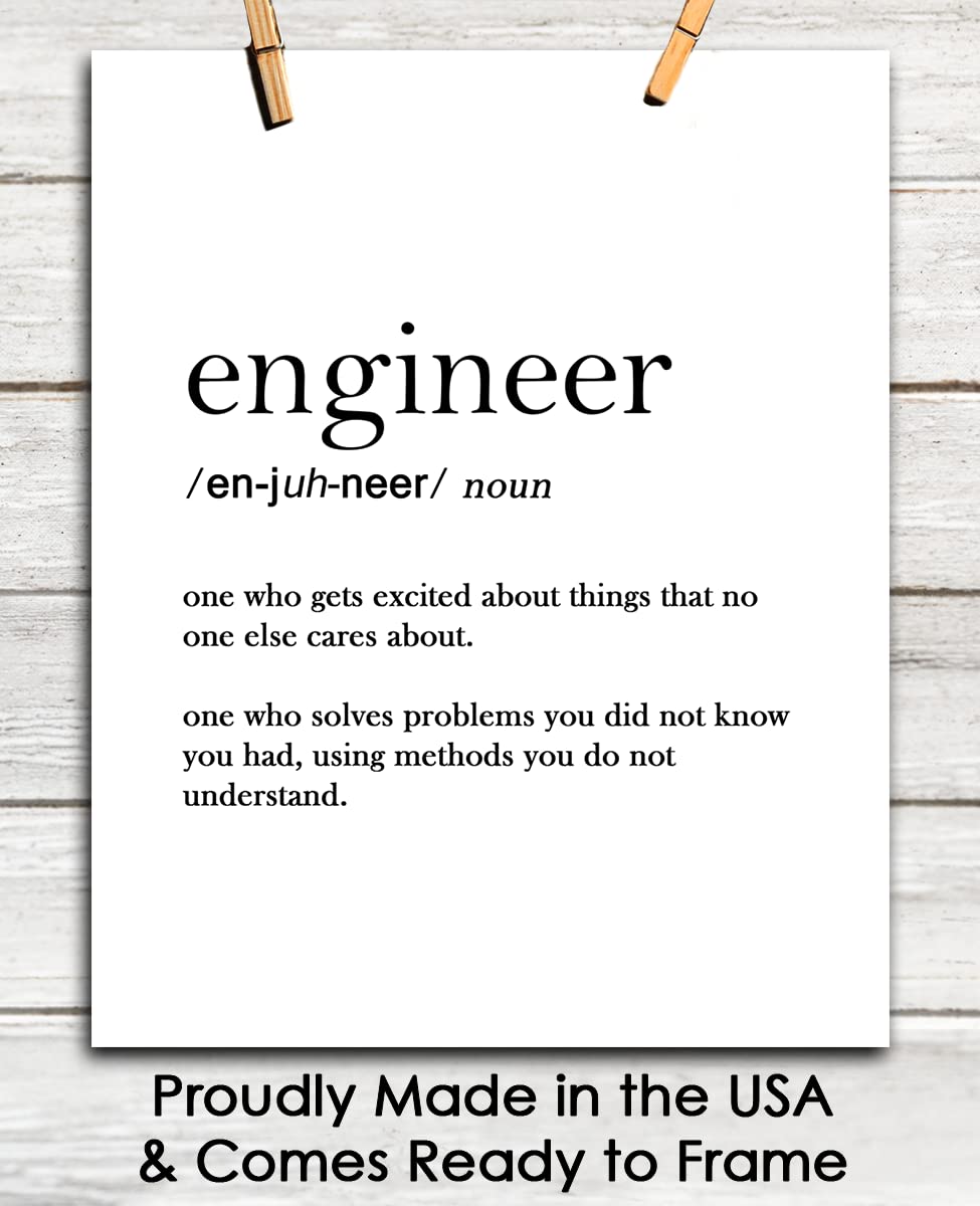 Engineer Funny Definition: 8x10 Unframed Chic, Boho & Modern Typography Wall Art Poster Print for Office, Classroom, Dorm & Bedroom Decor - Creative Gift Idea for Engineers & Engineering Students