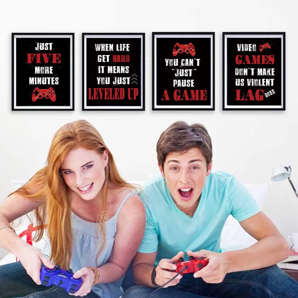 CHIEN-CHI LILI Four Blue Video Game Posters Set of 4 (8”X10”), Cool Video Game Art Print Room Wall Decoration, Gamer wall art, Boys Bedroom, Gamer, Boys bedroom, Kids room, No Frames (Blcak)