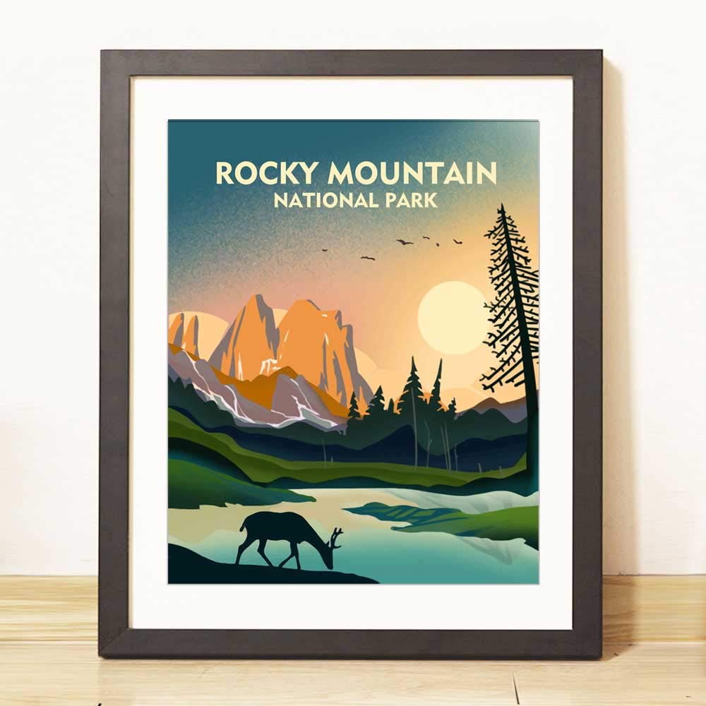 Rocky Mountain National Park Travel Wall Art Rocky Mountain Art Print Travel Poster Wanderlust Gift, UNFRAMED (8x10 inch)
