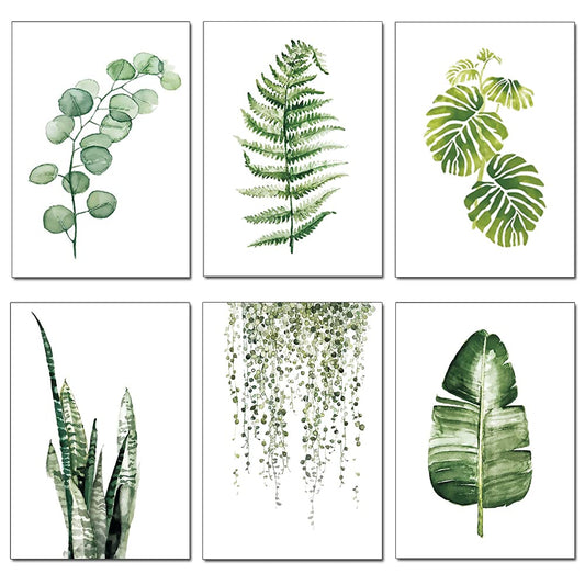 Botanical Wall Art Prints Set of 6 Tropical Leaf,UNFRAMED Farmhouse Home Decor Plant Leaves Pictures 8”x 10” Minimalist Boho Canvas Posters Green Nature Wall Decor for Living Room Bathroom Bedroom