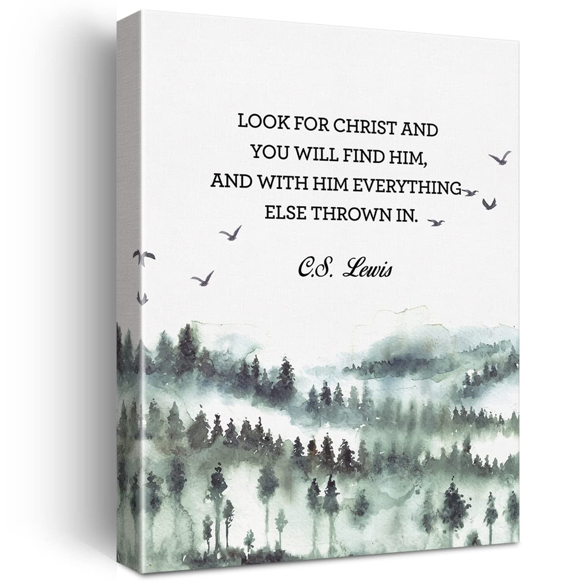 LEXSIVO Watercolor Christian Print Canvas Wall Art Home Decor Look for Christ and You will Find Him Painting 12x15 Canvas Poster Framed Ready to Hang