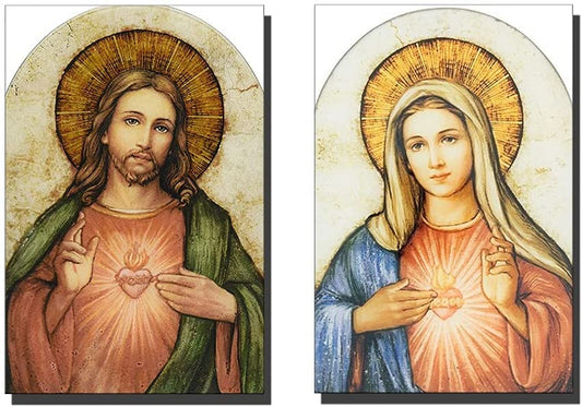 WRR Sacred Heart of Jesus and Mary Painting Poster Picture Print 2 Pieces Canvas Wall Art Home Room Decor Our Lady Mary Immaculate Conception Mural -731 (8x12*2inch-NoFramed)