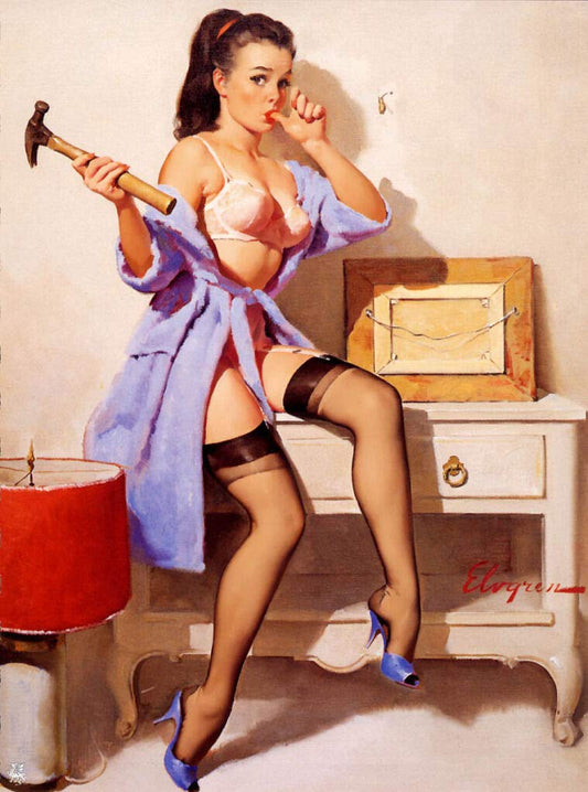 Retro Pinup Girl XL LARGE CANVAS PRINT Vintage Poster Gil Elvgren Hammer fail Paintings Oil Painting Original Drawing Photo Wall Art (8x10inch NO Framed)