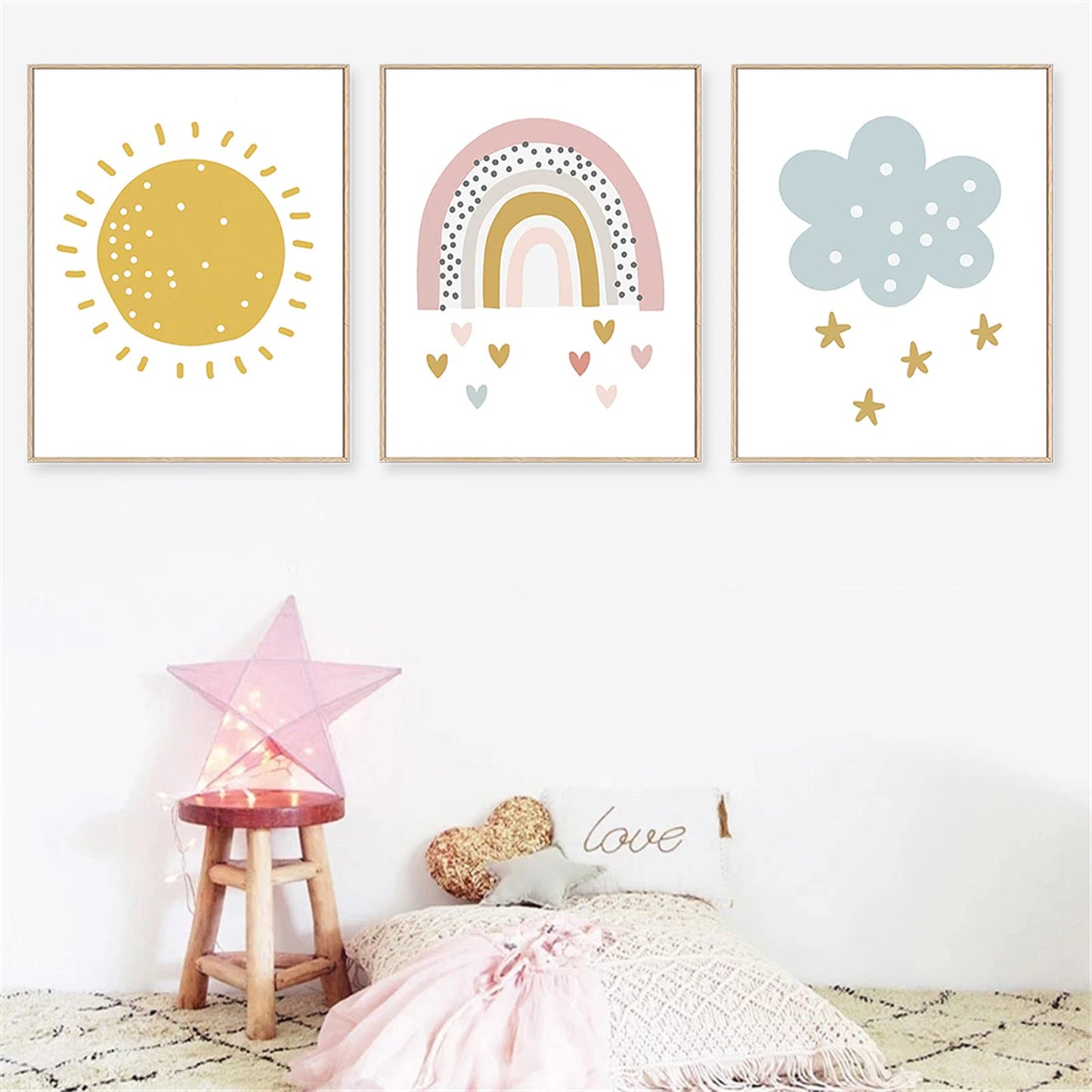 Vlejoy Rainbow Canvas Painting Sunshine Wall Art Print and Cloud Posters Prints for Girls Room Decor Nursery Set of 3 (8x10inch ) No Frame, Love Rainbow, 8 x 10 Inch