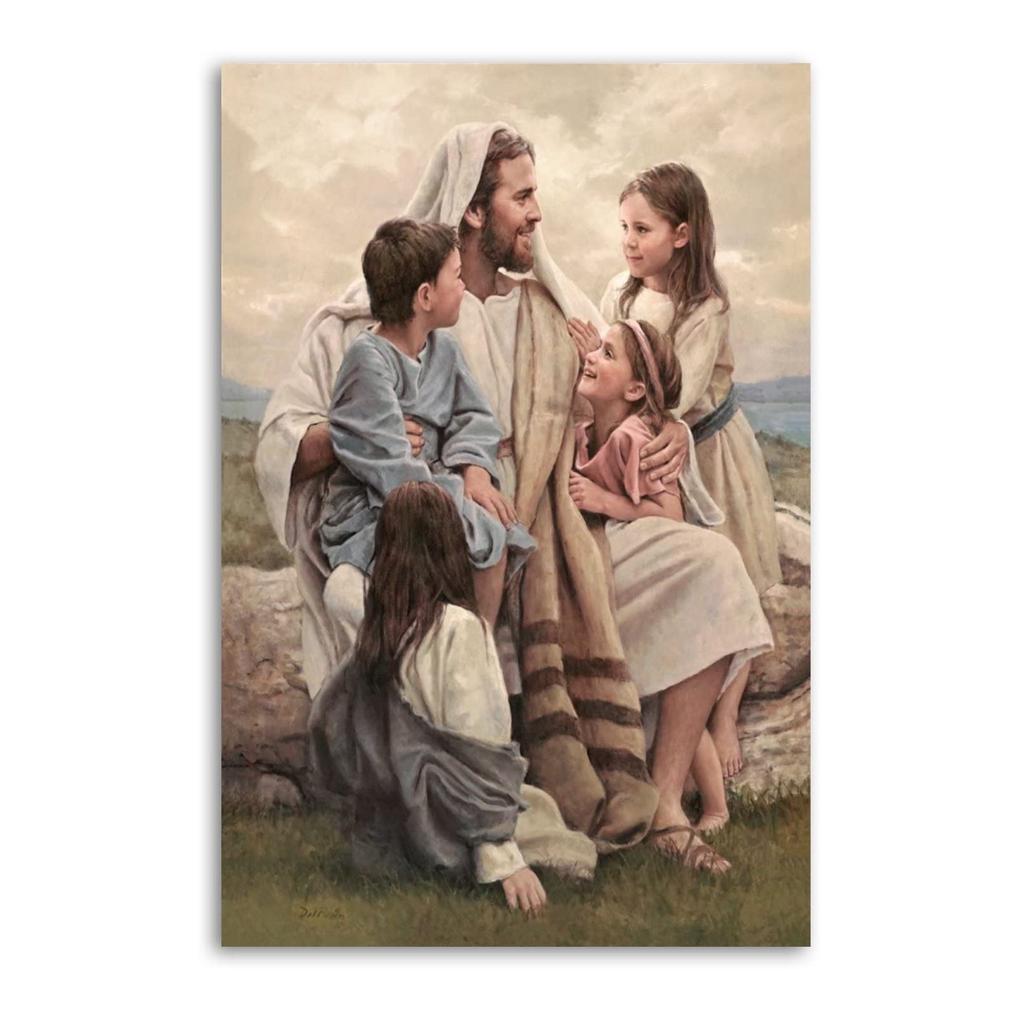 ZTJ Jesus Blesses The Children Canvas Art Poster and Wall Art Picture Print Modern Family Bedroom Decor Posters 08x12inch(20x30cm)