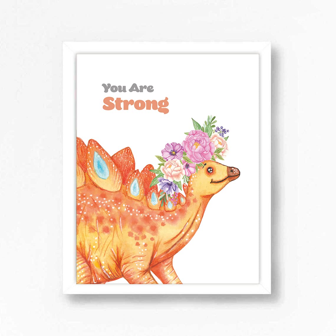 Gubrandin Watercolor Dinosaur Print Motivational Wall Art Nursery Bedroom Decoration Animals Flowers Poster Colorful Paintings for Kids Room Decor Gift (8x10 inch，Set of 4，Unframed)