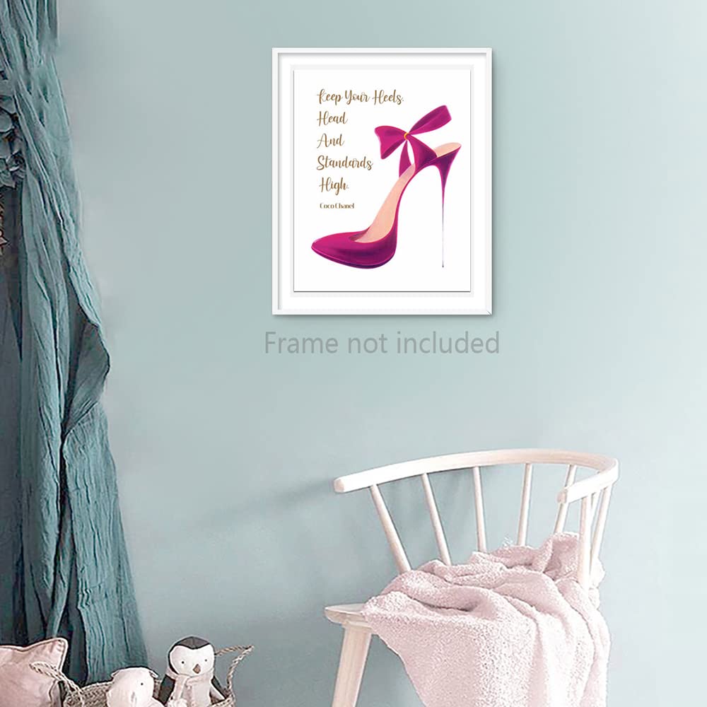 heshengzaixian Keep Your Heels Head Standards High Inspirational Quote Wall Art Prints,Modern Fashion Décor Poster for Girls Room Spa Beauty Salon, Gift for Girlfriend Set1(Unframed) 8x10