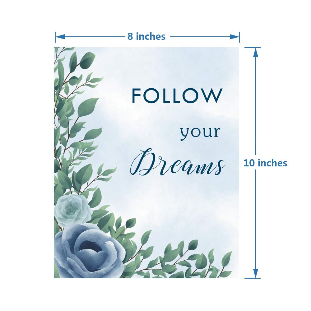 Blue Rose Inspirational Quotes Canvas Wall Art Print,Inspiring Gift for Girl’s,Motivational Sayings Floral Paintings for Girl's Room, Positive Phrases Words Poster for Office,Set of 4 8x10 UNRAMED