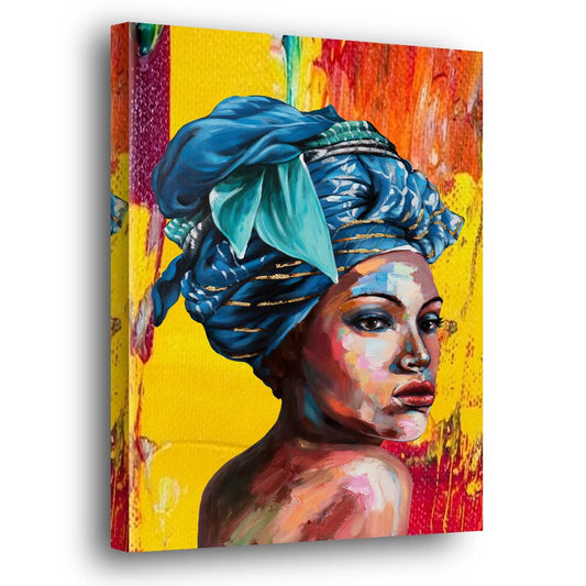 Black Woman Wall Art for Living Room African Canvas Painting Blue Turban Modern Girl Posters and Prints Wall Art Paintings for Wall Art Abstract Black Woman Portrait Wall Art African Girl Canvas