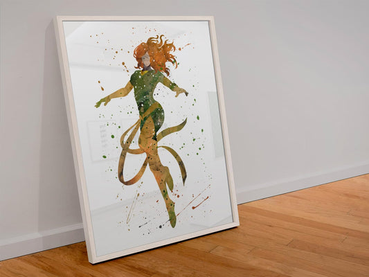 Jean Grey Prints, X-Men Watercolor, Nursery Wall Poster, Holiday Gift, Kids and Children Artworks, Digital Illustration Art