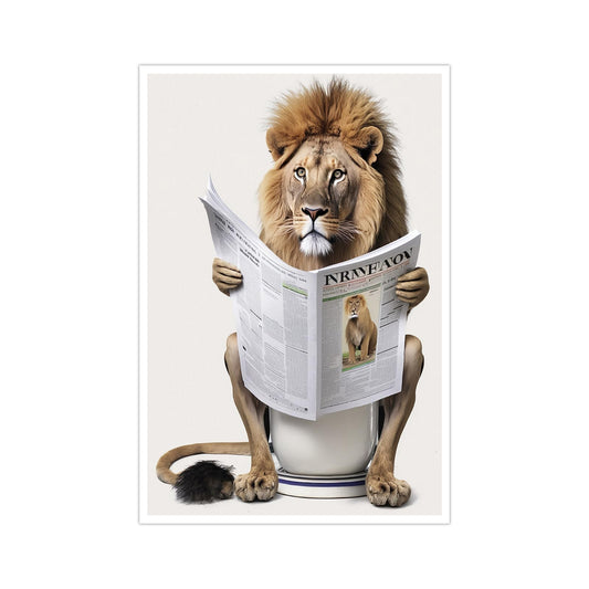UOMHFRVE Funny Bathroom Canvas Wall Art Cute Lion In Toilet Reading Newspaper Aesthetic Posters Vintage Animal Print Modern Farmhouse Wall Decor for Bathroom 12x16in Unframed