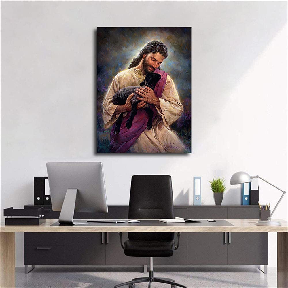 Jesus Christ The Good Shepherd Canvas Wall Art Print Poster Picture Artwork Home Room Decor Jesus Poster -4 (12 * 16inch-No Farmed,Picture 3)