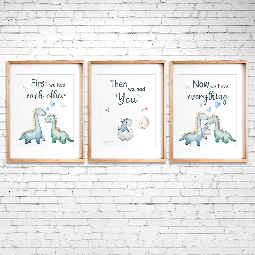 SUUURA-OO Cute Baby Dinosaur Watercolor Art Print poster, Set of 3 (8”X10”) Balloon Dinosaur Family Love Quote Wall Art Poster, Living Room Bedroom Home Decor Nursery Art Printing,Unframed (boy)