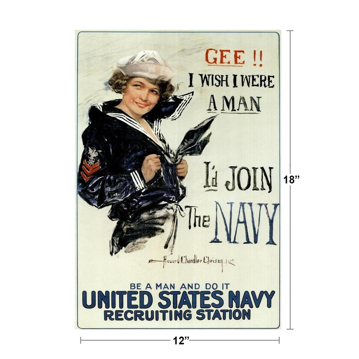 Gee I Wish I Were A Man Id Join The Navy Recruiting Propaganda Cool Wall Decor Art Print Poster 12x18