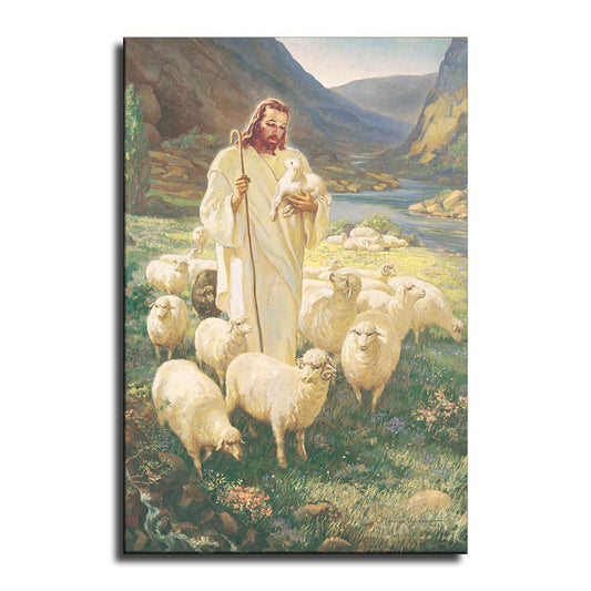 WRR The Good Shepherd Jesus Christ Poster Picture Canvas Wall Art Print Christianity Jesus Poster Home Room Decor -703 (12x18inch-NoFramed)