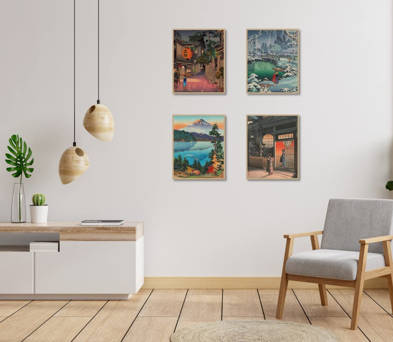 MINI ZOZI Japanese Wall Art Room Decor 8x10 4pcs Traditional Tsuchiya Koitsu Artwork Ukiyoe Paintings Aesthetic Asian Vintage Retro Posters Picture Prints Cool Cute Poster Colorful UNFRAMED Japan