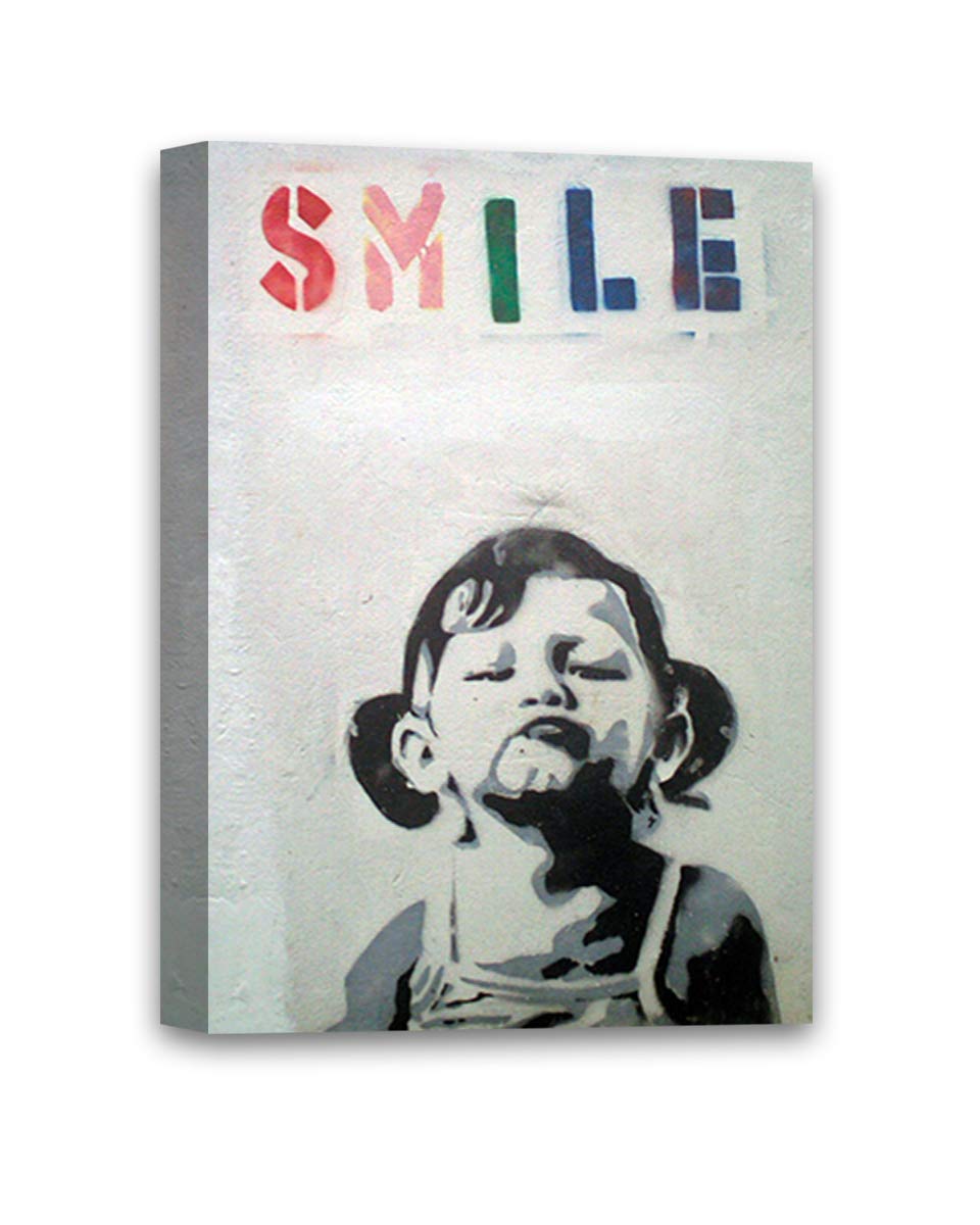 Banksy Street Artwork British Smile Little Girl Graffiti Art Banksy Canvas Wall Art Banksy Smile Girl Framed Art Banksy Girl Street Art 8" x 12"