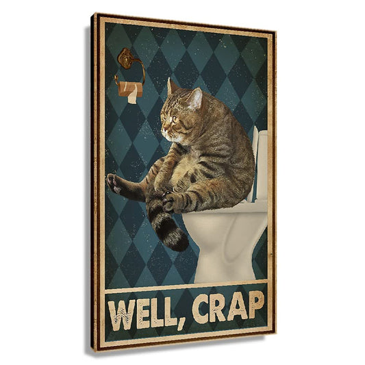 Busmko Cat Paintings Canvas Wall Art Modern Cat Bathroom Decor Posters for Wall Funny Expression Retro Toilet Picture Print Decoration Painting Unframed 08x12 inch(20x30cm)