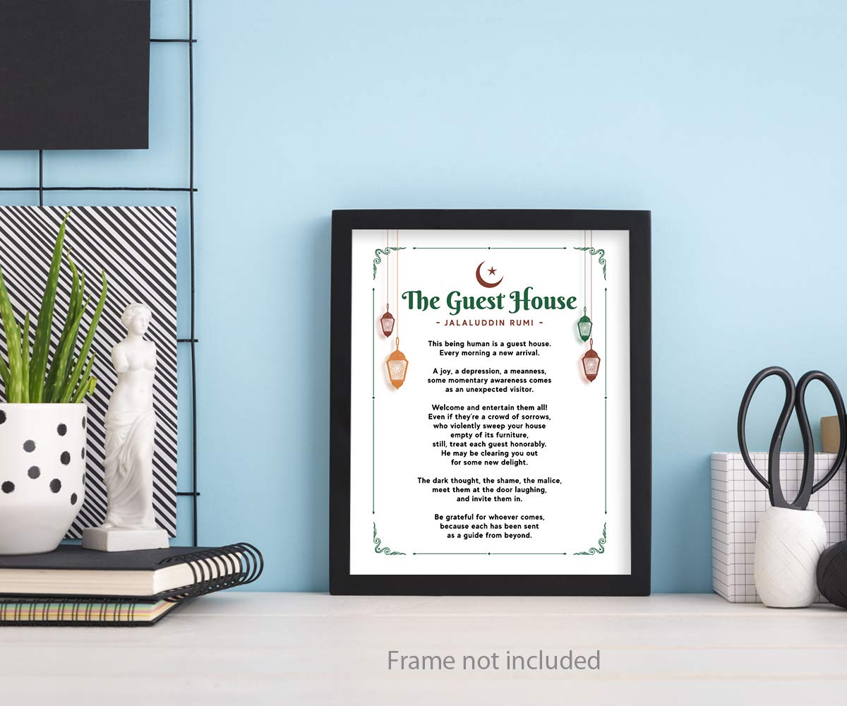 Rumi Quotes Wall Art Prints - Unframed 8x10 in - Inspirational Poster The Guest House by Jalaluddin Rumi - Home Decor Picture with Positive Sayings - Great Gift for Poetry Fans