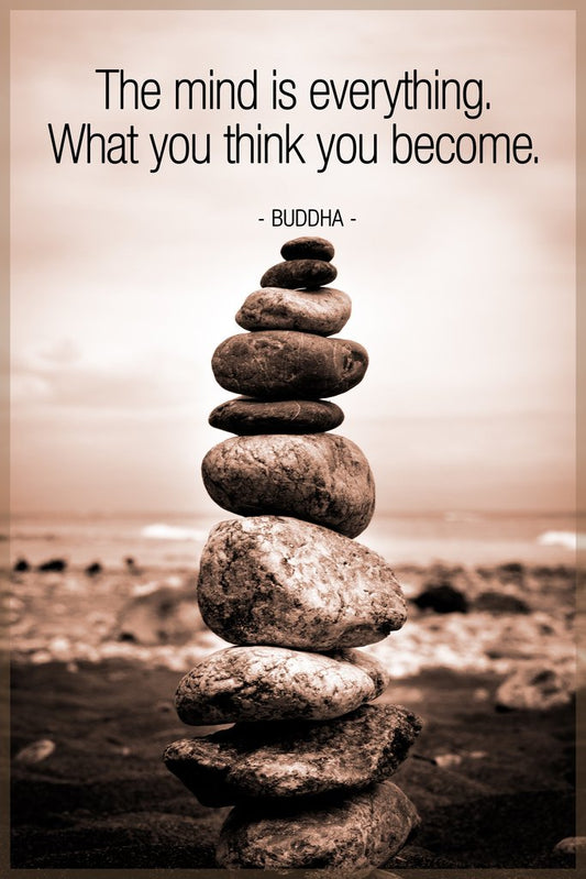 Buddha Balancing Rocks The Mind Is Everything Sepia Cool Wall Decor Art Print Poster 12x18