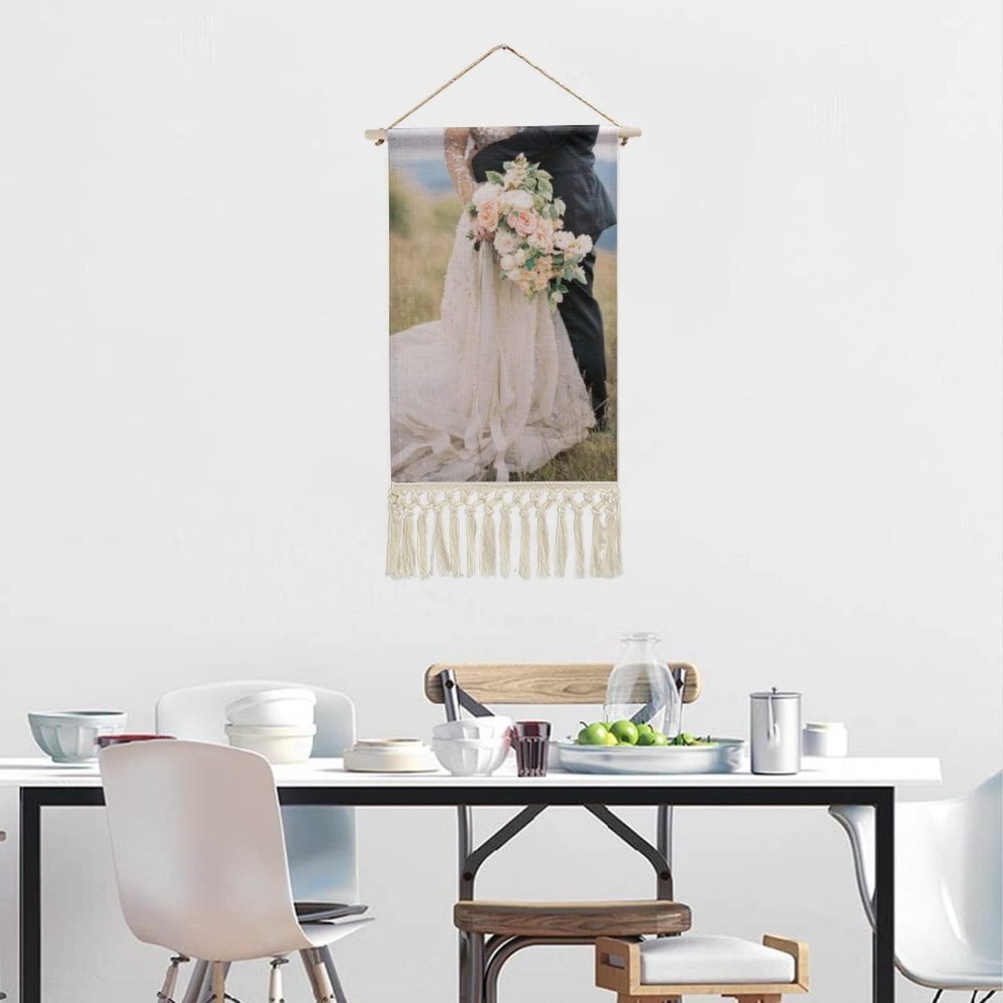 GUANGSHACORA Custom Cotton and Linen Hanging Poster, Personalized Wall Art Poster with Picture Text Painting Scroll Poster with Scroll Wood for Home Decor