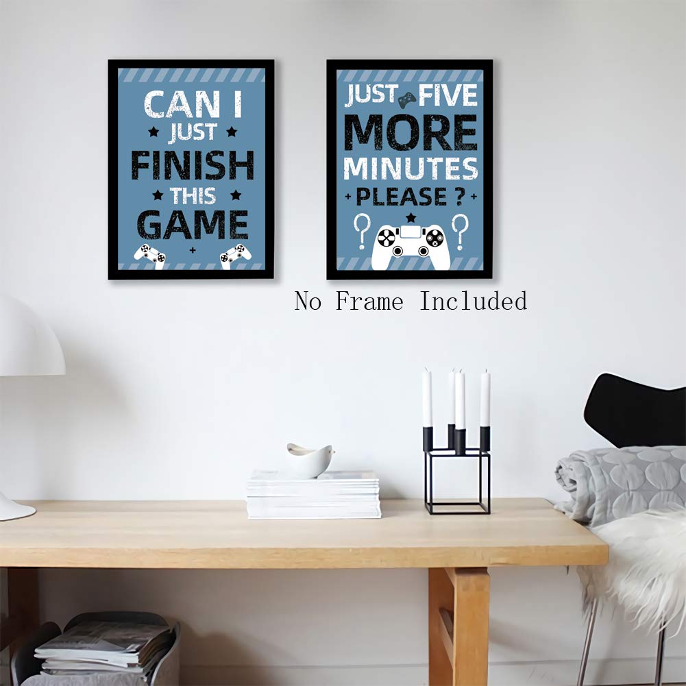 KAIRNE Gaming Art Print, Funny Video Game Canvas Paintings Poster, Set of 4 (8X10”,Unframed) Gamer Wall Art, Gaming signs just five minutes quotes Game Room Decor For Boys Gamer room decor