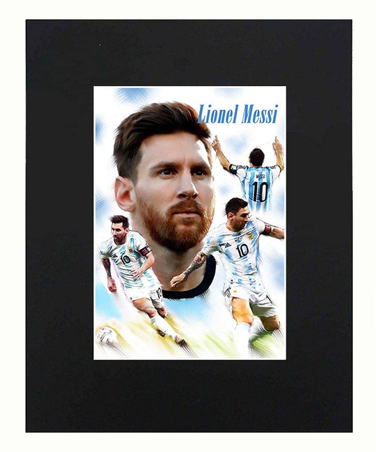 XQArtStudio Lionel Messi Argentina Soccer legend Portrait Art Print Picture Photograph Mini Poster Gift Wall Decor Display Size with Matted, Multicolor, 8 x 10 Inch