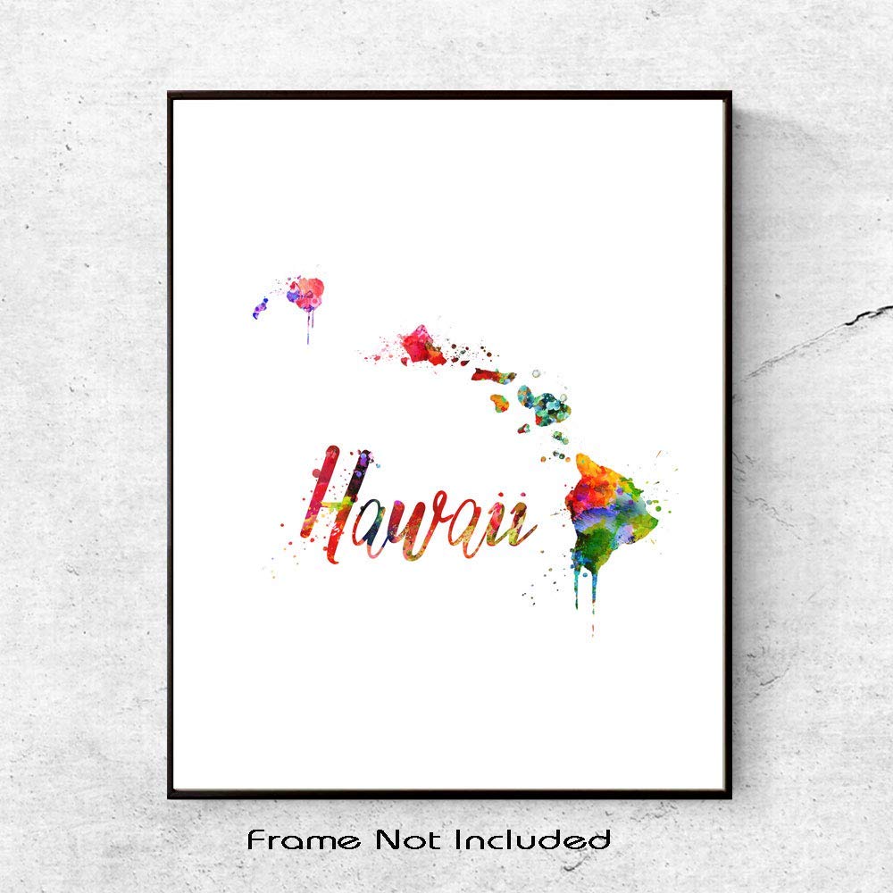 ZLKAPT Hawaii Map Watercolor Art Print Home Decor USA Map Wall Art Hawaii City Poster Painting Country Poster Pictures 8x10inch No Frame