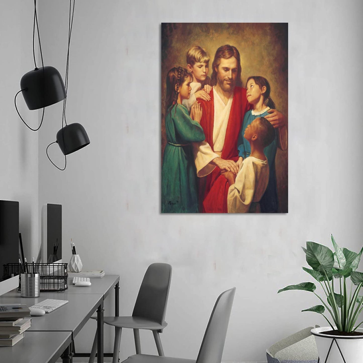 ZTJ Jesus Christ with Children Canvas Art Poster and Wall Art Picture Print Modern Family Bedroom Decor Posters 08x12inch(20x30cm)