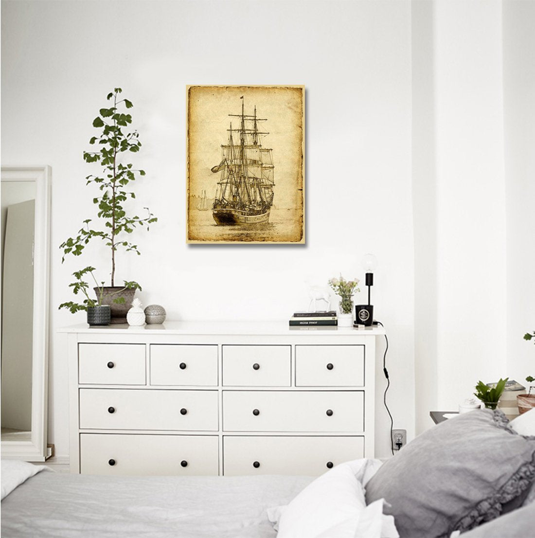 Sailing Ship Poster Print Art Picture Vintage Style Nautical Old Sailboat Home Wall Canvas Decor (11.81"x15.75")