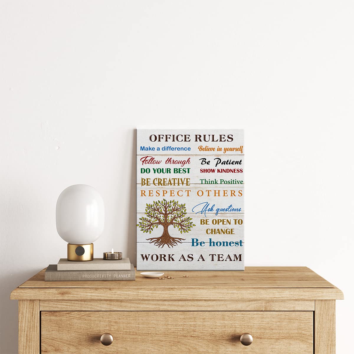 Inspirational Office Rules Quote Wall Art Decor Rustic Teamwork Office Canvas Painting Framed Canvas Artwork Print Poster 12"x15" Decoration for Home Office