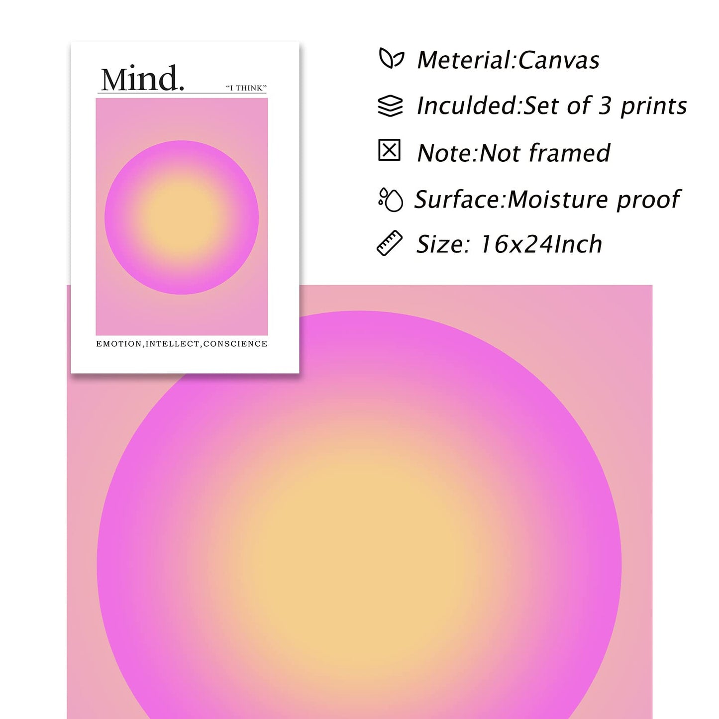 Aura Poster Angel Number Print Mind Body Soul Wall Art Energy Spiritual Picture Aesthetic Wll Art Colorful Gradient Aura Artwork Purple Pink Green Posters for Living Room Bedroom 16x24inch Unframed