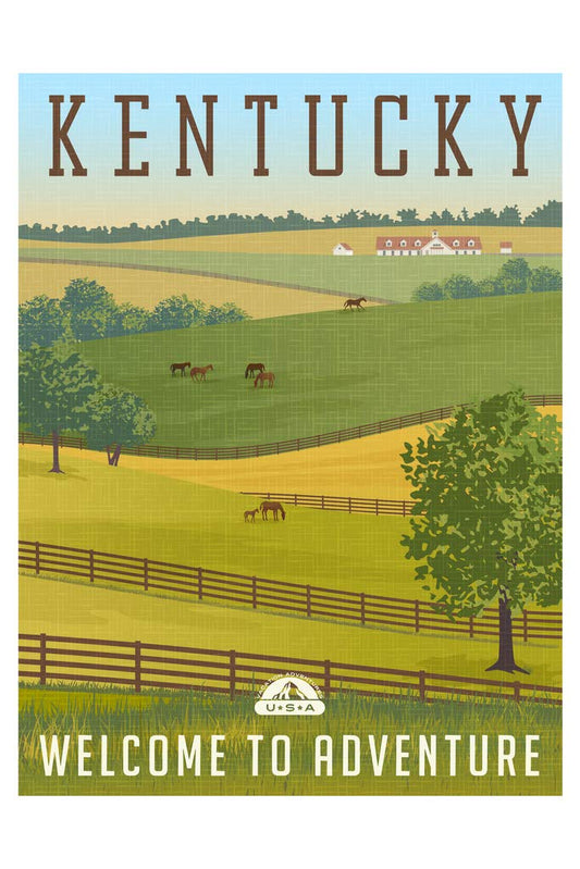 Scenic Kentucky Landscape Rolling Hills Horses Fences Stables Vintage Travel Cool Wall Decor Art Print Poster 12x18