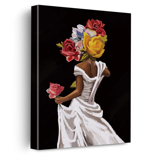 EVXID African American Canvas Poster Painting Wall Art, Floral Black Woman Girl Picture Print Artwork Framed Ready to Hang for Home Bedroom Decor 12 x 15 inch