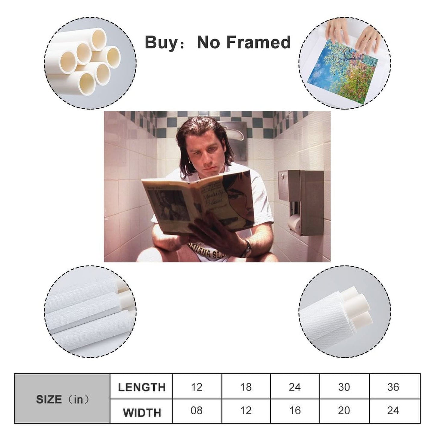 Vincent Vega On Toilet Funny Bathroom Art Posters Cool Wall Decor Art Print Canvas Posters for Room Canvas Art Poster And Wall Art Picture Print Modern Family Bedroom Decor Posters 12x18inch(30x45cm)