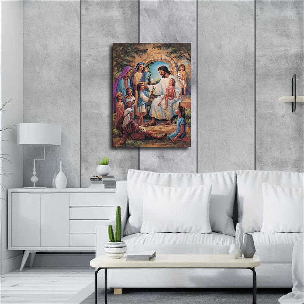 Jesus Christ and Children Poster Picture Canvas Wall Art Print Jesus Poster Home Room Decor -721 (12x16inch-NoFramed)