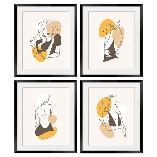 OGILRE Bohemian Woman Abstract Line Girl Art Body Wall Art Decorations Prints, Boho Minimalist Drawing Poster, 8x10 Inch 4 Set UNFRAMED