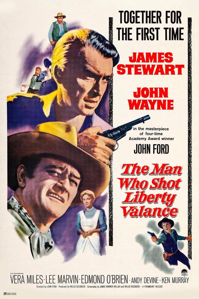 The Man Who Shot Liberty Valance John Wayne Movie Poster James Stewart Retro Vintage Western Decor Cowboy Western Movie Merchandise Collectibles Man Cave Thick Paper Sign Print Picture 8x12