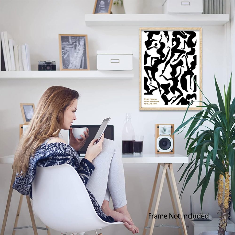 Abstract lines Modern Black and White Woman Canvas Wall Art Boho Minimalist poster Body Shape Art Print Black Women picture Decor for Bathroom Bedroom Living Room 16"*24"Unframed