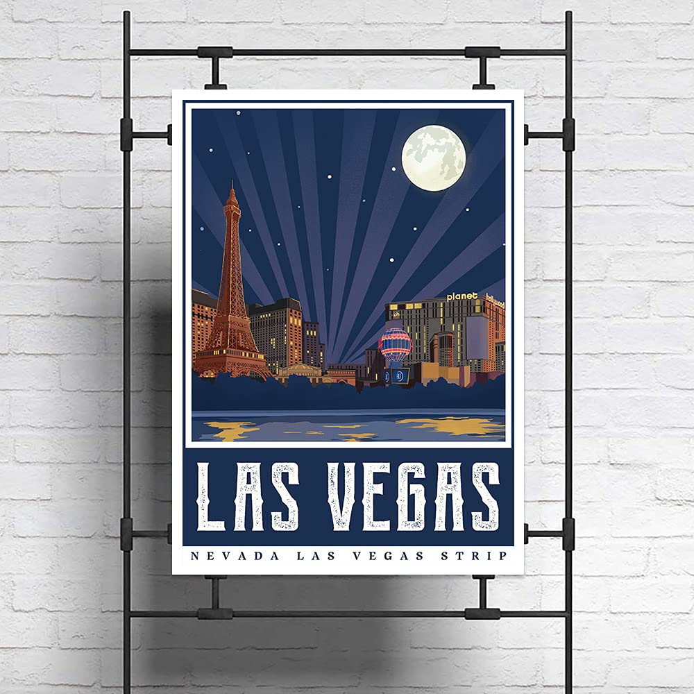 USA Nevada Las Vegas Strip America Vintage Travel Poster Art Print Canvas Painting Home Decoration Gift(12X18inch)