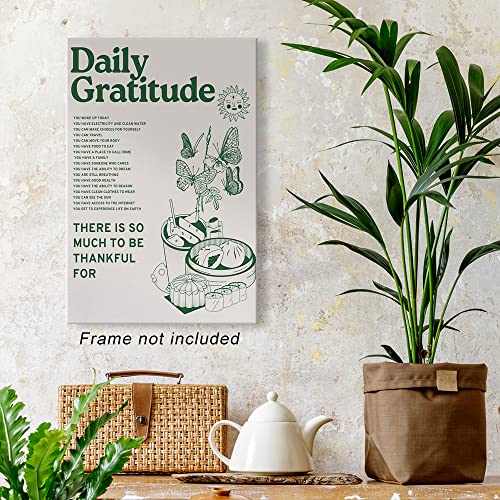 Vintage Green Inspirational Quotes Daily Gratitude Posters for Room Aesthetic Cute Sunflower Butterfly Food Canvas Wall Art Painting Retro Wall Decor Pictures for Kitchen Dining Room 12x16in Unframed