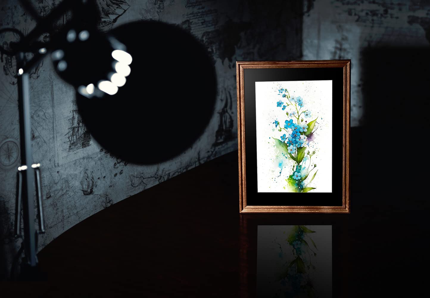 7Dots Art. Watercolor Flowers Art. Watercolor Art Print, poster size, bedroom, and kid's room. No frames included. (forget-me-not)