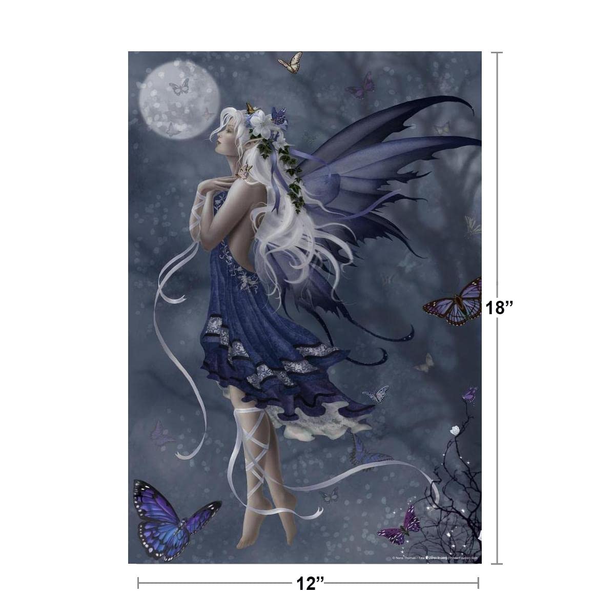 Blue Nocturne Fairy Floating Butterflies by Nene Thomas Fantasy Poster Beautiful Butterfly Nature Magical Cool Wall Decor Art Print Poster 12x18