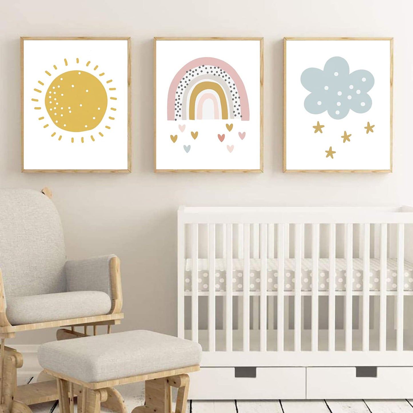 Rainbow Prints Wall Art Rainbow Sunshine Canvas Wall Art Rainbow and Cloud Posters Prints Rainbow Nursery Print Rainbow Canvas Print for Girls Room Decor Unframed