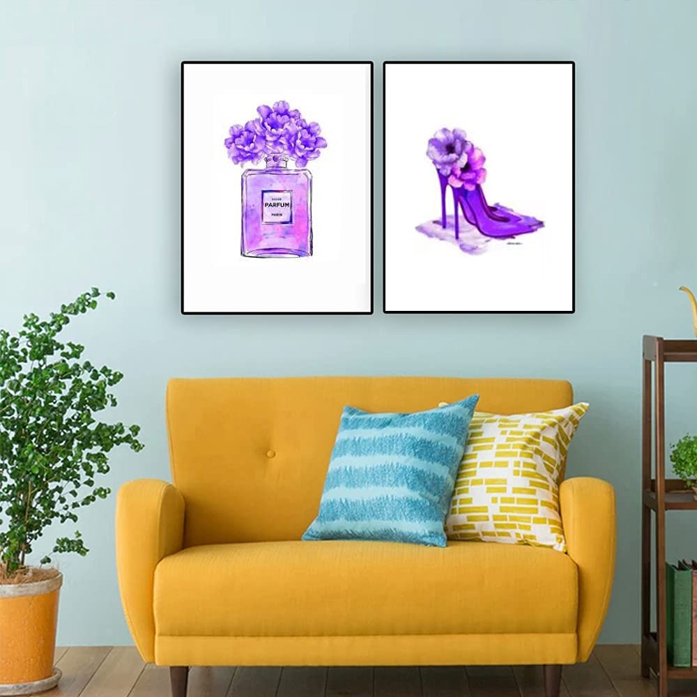 HYPOSFEE Purple Fashion Women Perfume Wall Art Prints Flower Perfume Unframed Art Prints Fashion Posters Living Room Women Office Decorations(8X10inch)