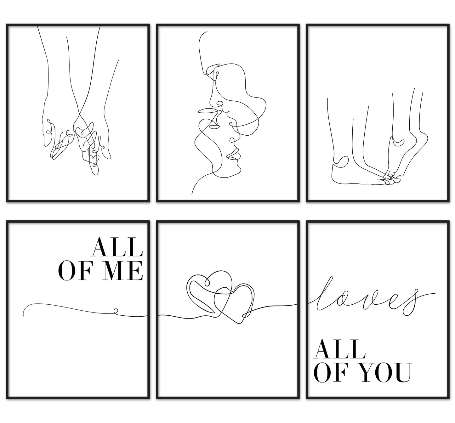 AnyDesign 6Pcs Valentine's Day Couple Line Wall Art Prints 8 x 10in Minimalist Room Decor Kiss Hands Lovers All of Me Loves All of You Poster for Anniversary Couple Gift Home Room Decor (NO FRAME)