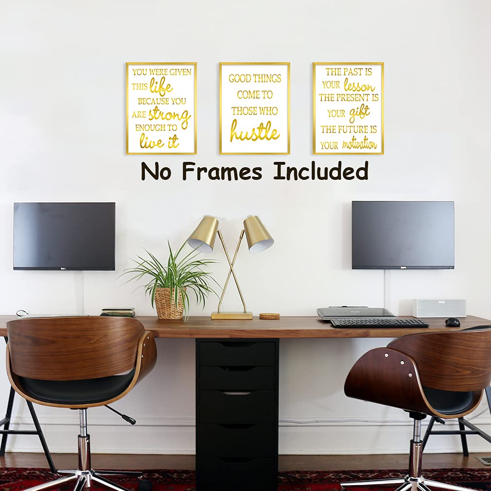Motivational Quote Phrase Gold Foil Art Print,Inspirational Word Good Thing Cardstock Poster Inspiring Lettering Painting For Office,Living Room Decor Wall Picture(8 X 10 inch,set of 3,UNframed)