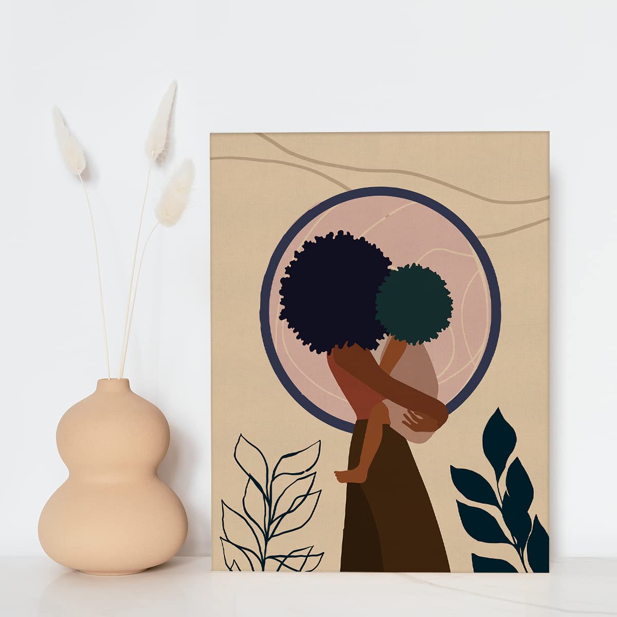 NISTOMISU African American Women Girl Canvas Prints Wall Decor Black Mother and Daughter Canvas Art Sign Canvas Poster Gifts for Home Bedroom Decor 11.5"x15"